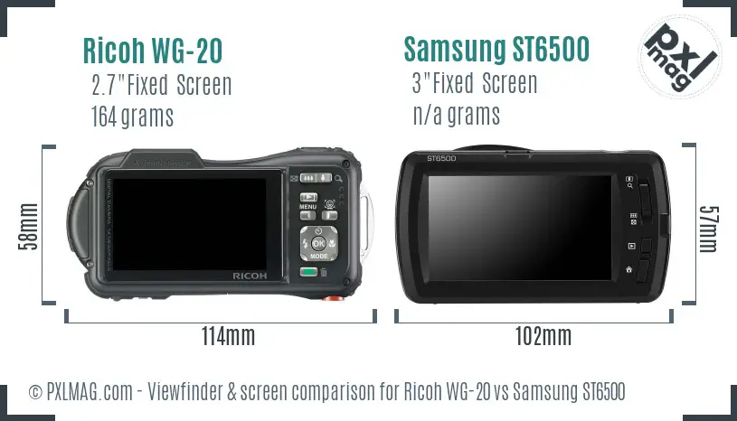 Ricoh WG-20 vs Samsung ST6500 Screen and Viewfinder comparison