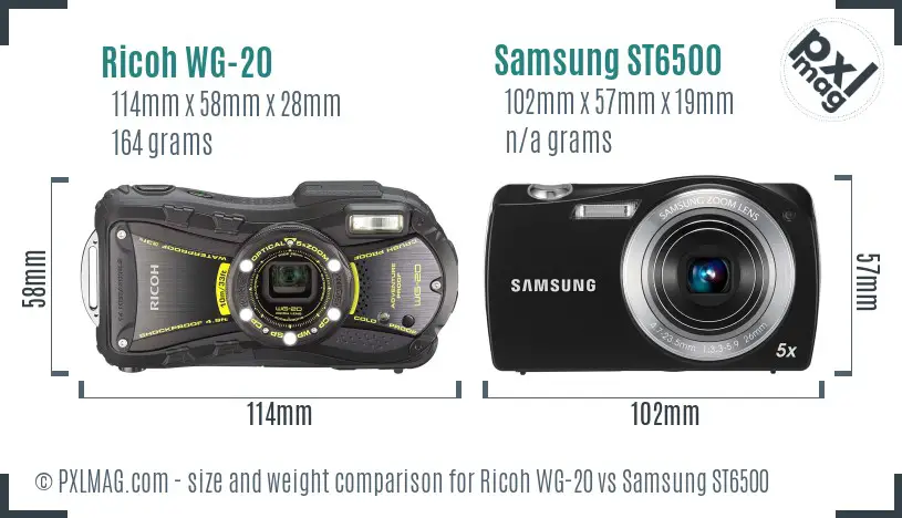 Ricoh WG-20 vs Samsung ST6500 size comparison