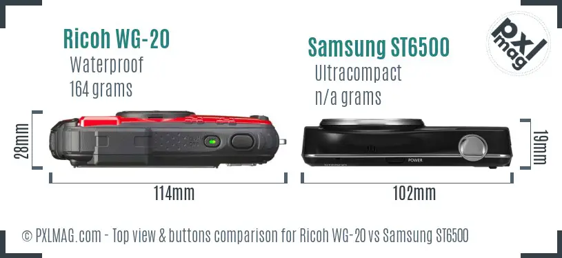 Ricoh WG-20 vs Samsung ST6500 top view buttons comparison