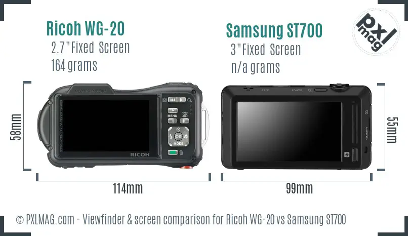 Ricoh WG-20 vs Samsung ST700 Screen and Viewfinder comparison