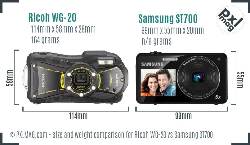 Ricoh WG-20 vs Samsung ST700 size comparison