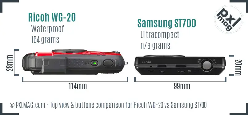 Ricoh WG-20 vs Samsung ST700 top view buttons comparison