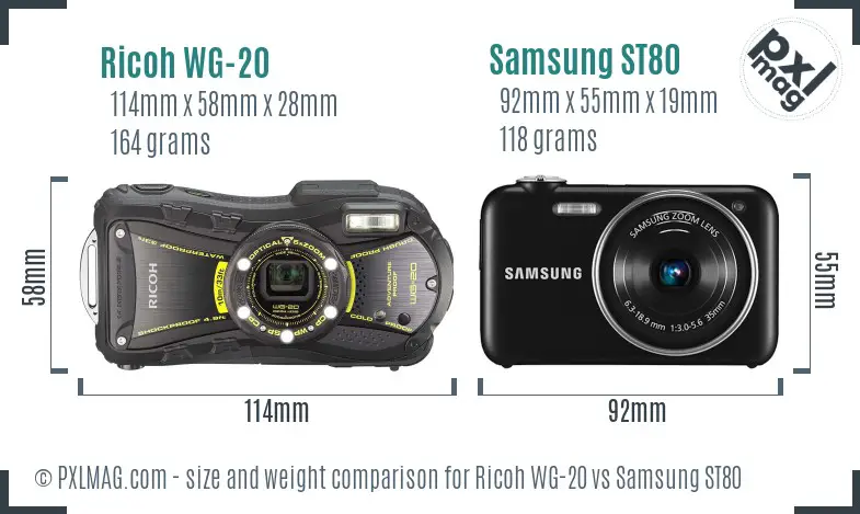 Ricoh WG-20 vs Samsung ST80 size comparison