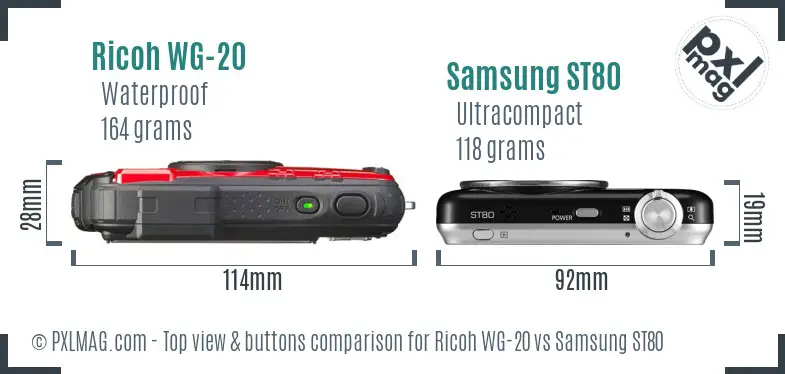 Ricoh WG-20 vs Samsung ST80 top view buttons comparison