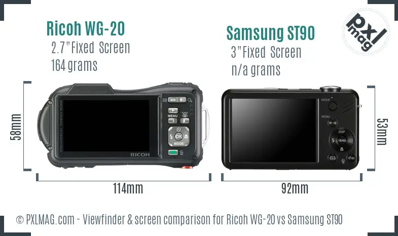 Ricoh WG-20 vs Samsung ST90 Screen and Viewfinder comparison