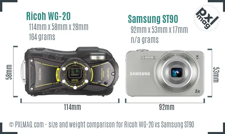 Ricoh WG-20 vs Samsung ST90 size comparison