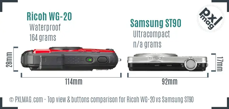 Ricoh WG-20 vs Samsung ST90 top view buttons comparison