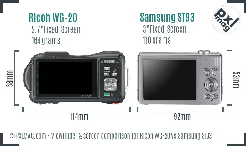 Ricoh WG-20 vs Samsung ST93 Screen and Viewfinder comparison