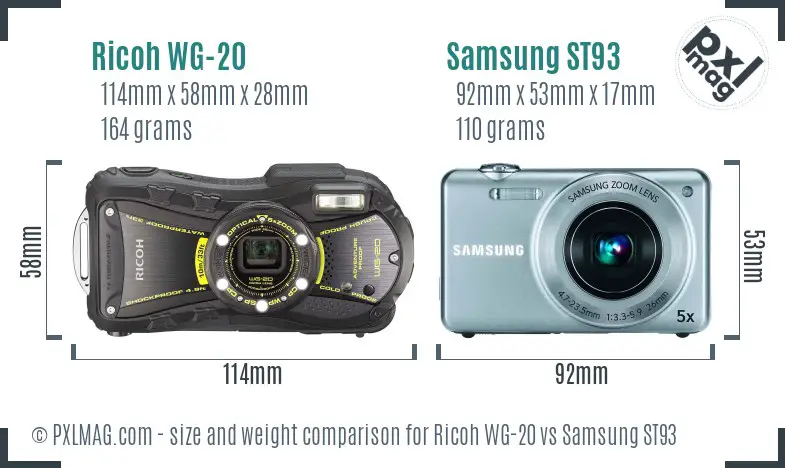 Ricoh WG-20 vs Samsung ST93 size comparison