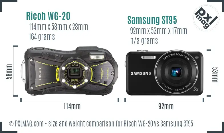 Ricoh WG-20 vs Samsung ST95 size comparison