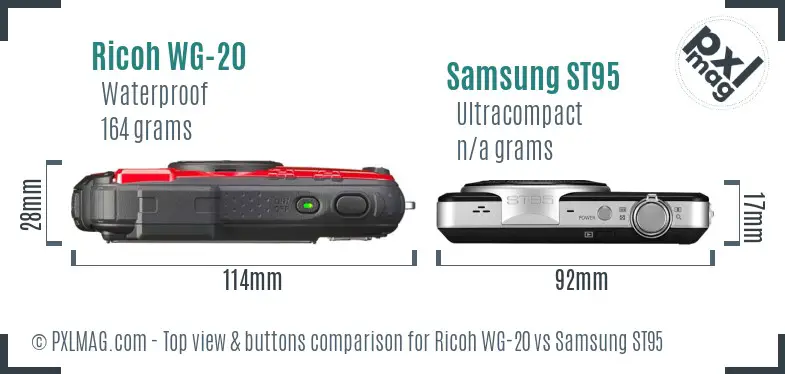 Ricoh WG-20 vs Samsung ST95 top view buttons comparison