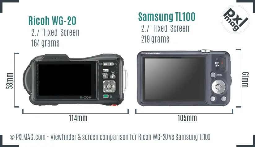 Ricoh WG-20 vs Samsung TL100 Screen and Viewfinder comparison