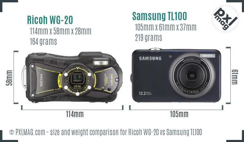 Ricoh WG-20 vs Samsung TL100 size comparison