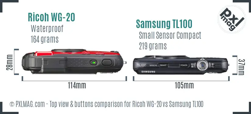 Ricoh WG-20 vs Samsung TL100 top view buttons comparison