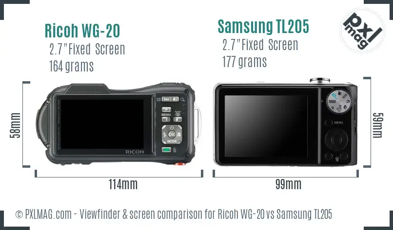 Ricoh WG-20 vs Samsung TL205 Screen and Viewfinder comparison