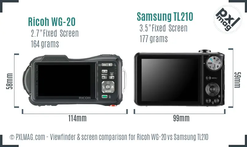 Ricoh WG-20 vs Samsung TL210 Screen and Viewfinder comparison