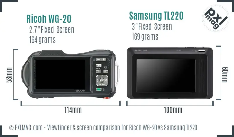 Ricoh WG-20 vs Samsung TL220 Screen and Viewfinder comparison