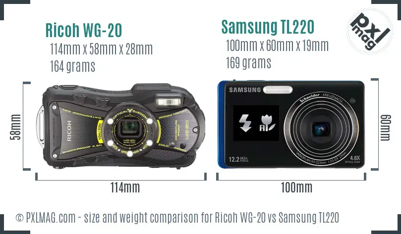 Ricoh WG-20 vs Samsung TL220 size comparison