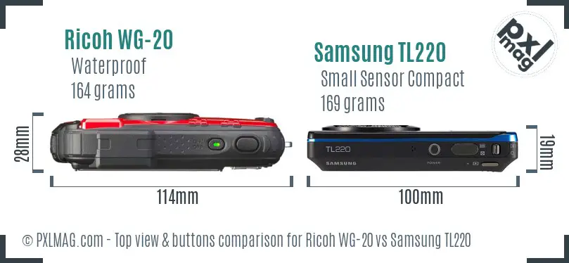 Ricoh WG-20 vs Samsung TL220 top view buttons comparison