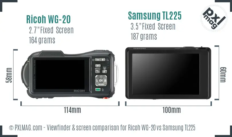 Ricoh WG-20 vs Samsung TL225 Screen and Viewfinder comparison