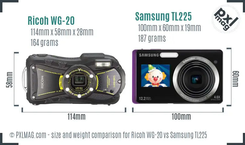 Ricoh WG-20 vs Samsung TL225 size comparison