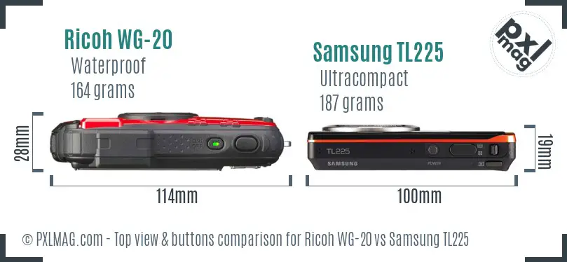 Ricoh WG-20 vs Samsung TL225 top view buttons comparison