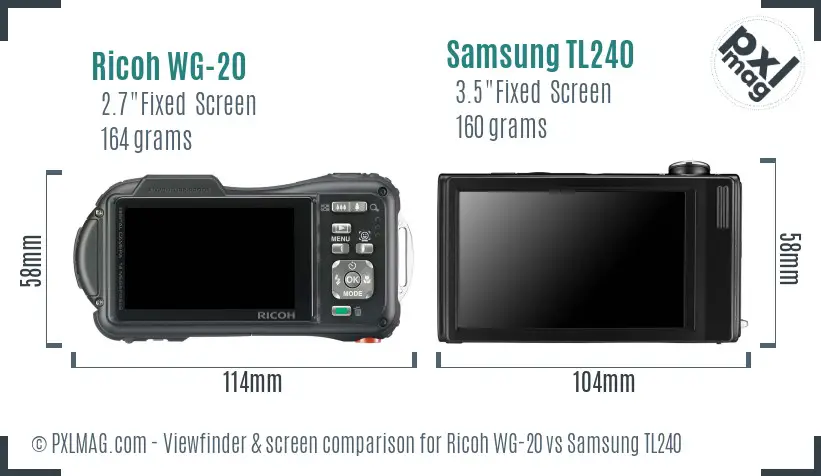 Ricoh WG-20 vs Samsung TL240 Screen and Viewfinder comparison