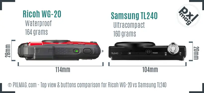 Ricoh WG-20 vs Samsung TL240 top view buttons comparison
