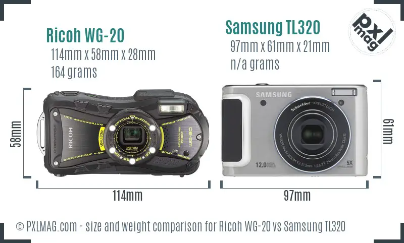 Ricoh WG-20 vs Samsung TL320 size comparison