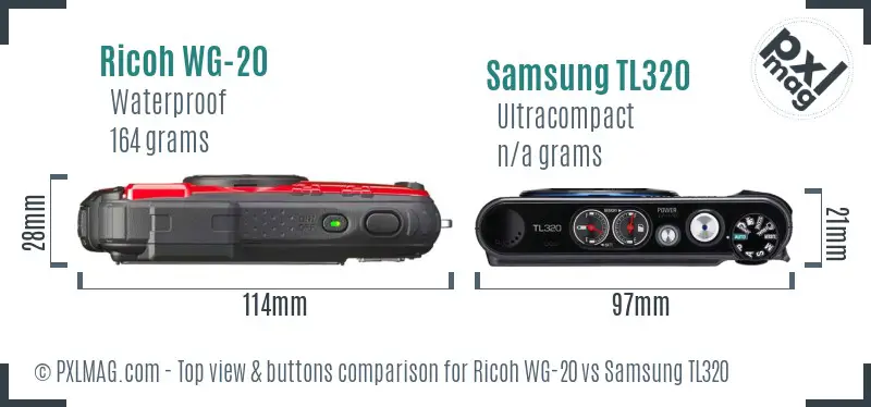 Ricoh WG-20 vs Samsung TL320 top view buttons comparison