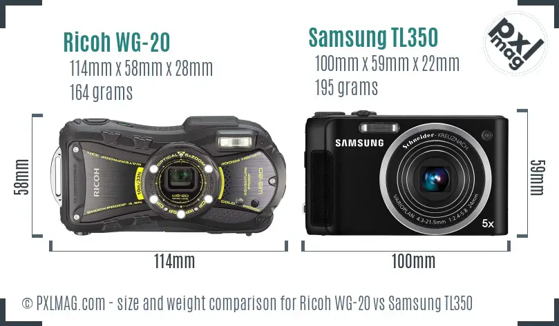 Ricoh WG-20 vs Samsung TL350 size comparison