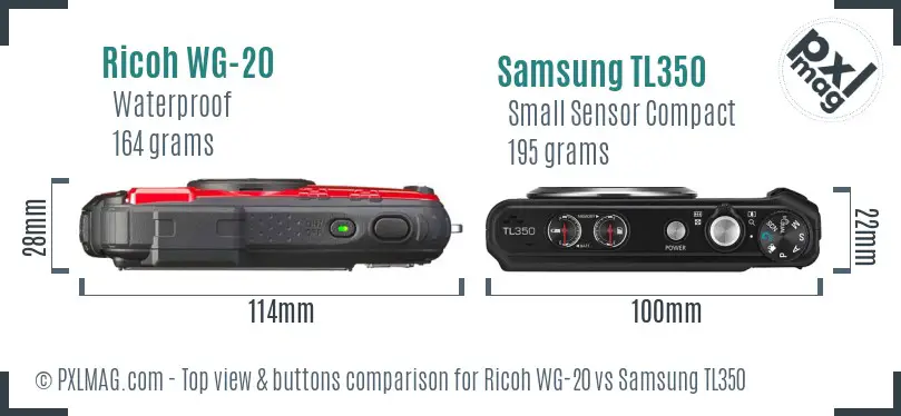 Ricoh WG-20 vs Samsung TL350 top view buttons comparison