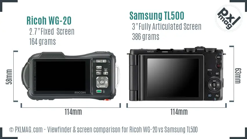 Ricoh WG-20 vs Samsung TL500 Screen and Viewfinder comparison