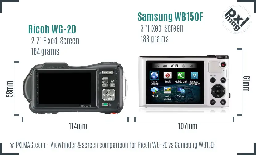 Ricoh WG-20 vs Samsung WB150F Screen and Viewfinder comparison