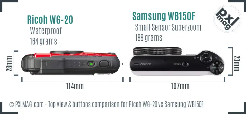 Ricoh WG-20 vs Samsung WB150F top view buttons comparison