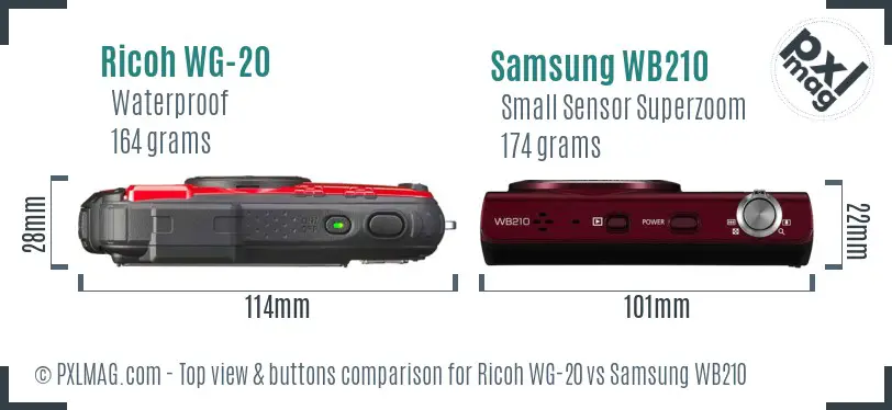 Ricoh WG-20 vs Samsung WB210 top view buttons comparison