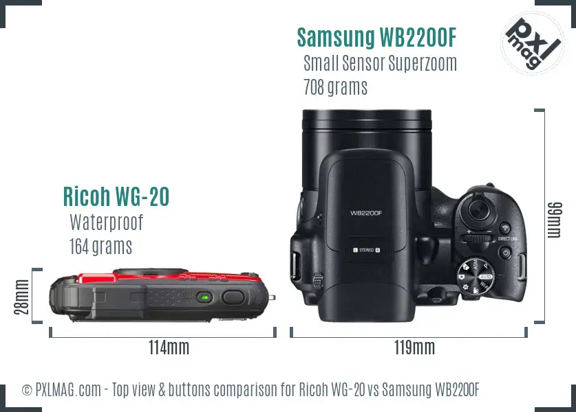 Ricoh WG-20 vs Samsung WB2200F top view buttons comparison