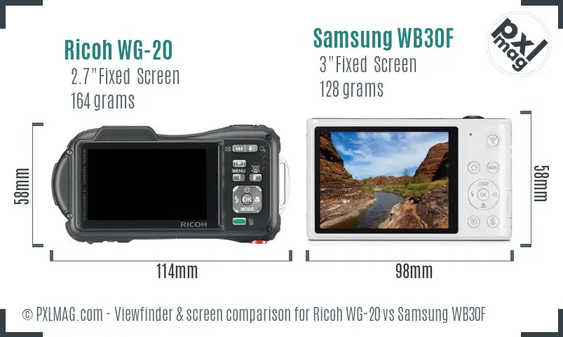 Ricoh WG-20 vs Samsung WB30F Screen and Viewfinder comparison