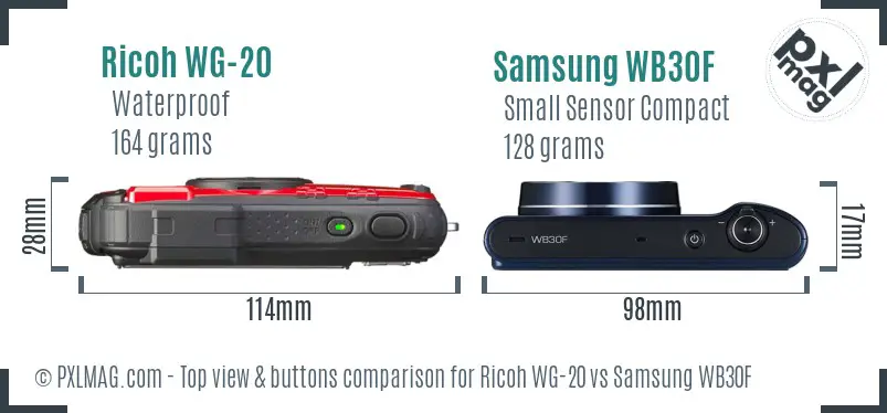 Ricoh WG-20 vs Samsung WB30F top view buttons comparison