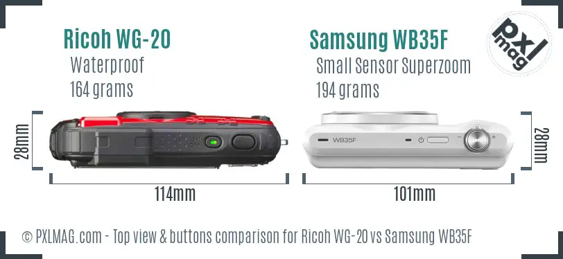 Ricoh WG-20 vs Samsung WB35F top view buttons comparison