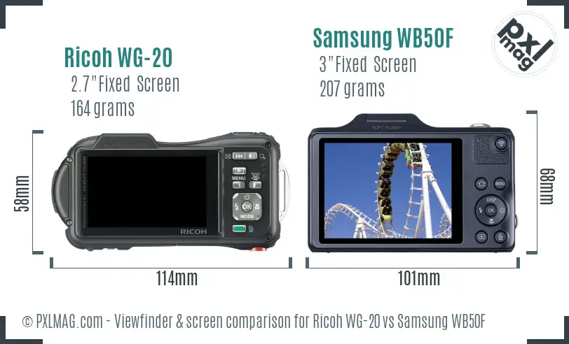 Ricoh WG-20 vs Samsung WB50F Screen and Viewfinder comparison