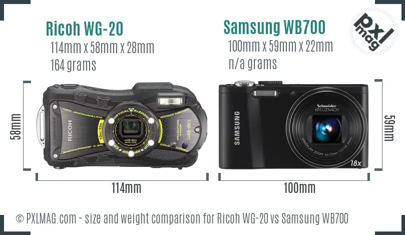 Ricoh WG-20 vs Samsung WB700 size comparison