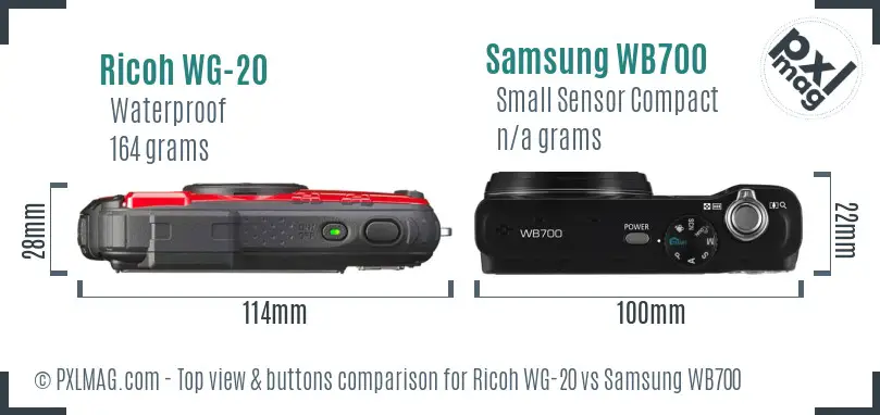 Ricoh WG-20 vs Samsung WB700 top view buttons comparison