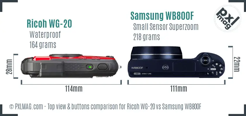 Ricoh WG-20 vs Samsung WB800F top view buttons comparison