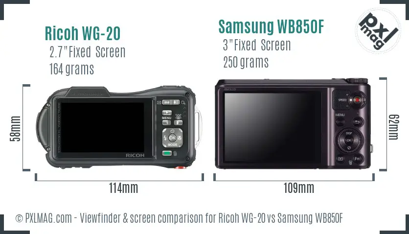 Ricoh WG-20 vs Samsung WB850F Screen and Viewfinder comparison