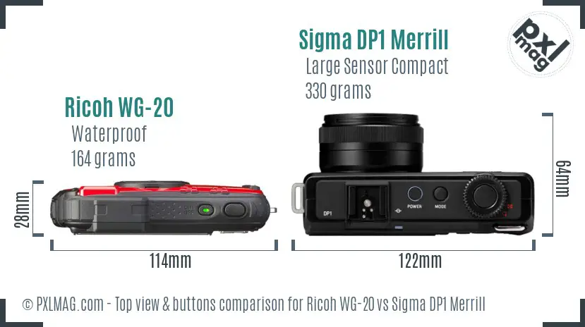 Ricoh WG-20 vs Sigma DP1 Merrill top view buttons comparison