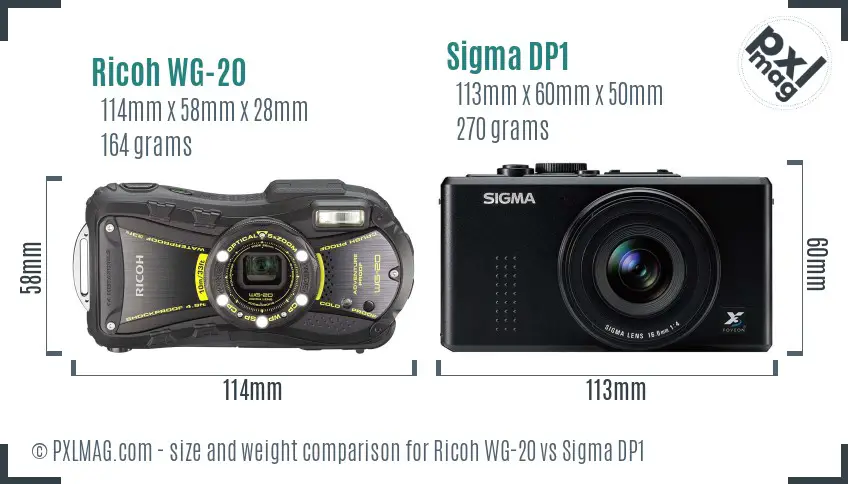 Ricoh WG-20 vs Sigma DP1 size comparison