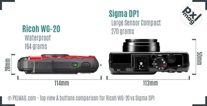 Ricoh WG-20 vs Sigma DP1 top view buttons comparison