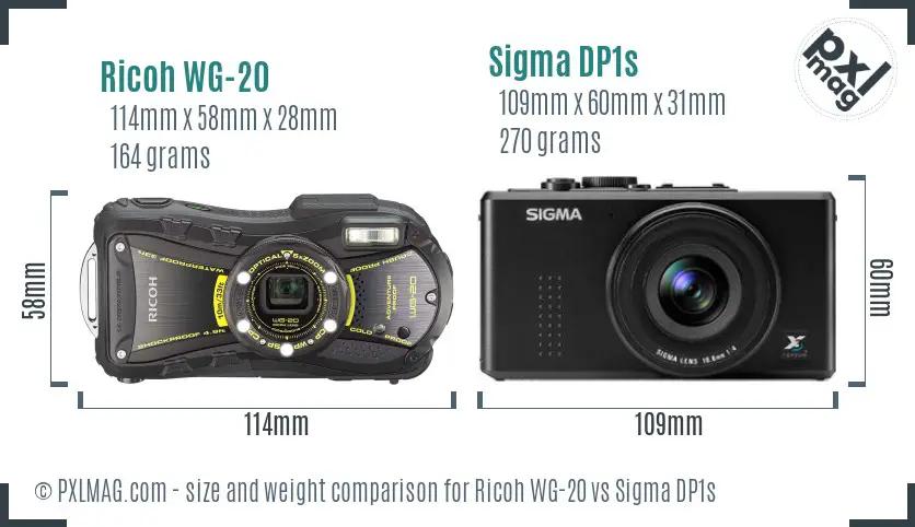 Ricoh WG-20 vs Sigma DP1s size comparison