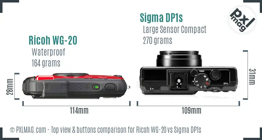 Ricoh WG-20 vs Sigma DP1s top view buttons comparison